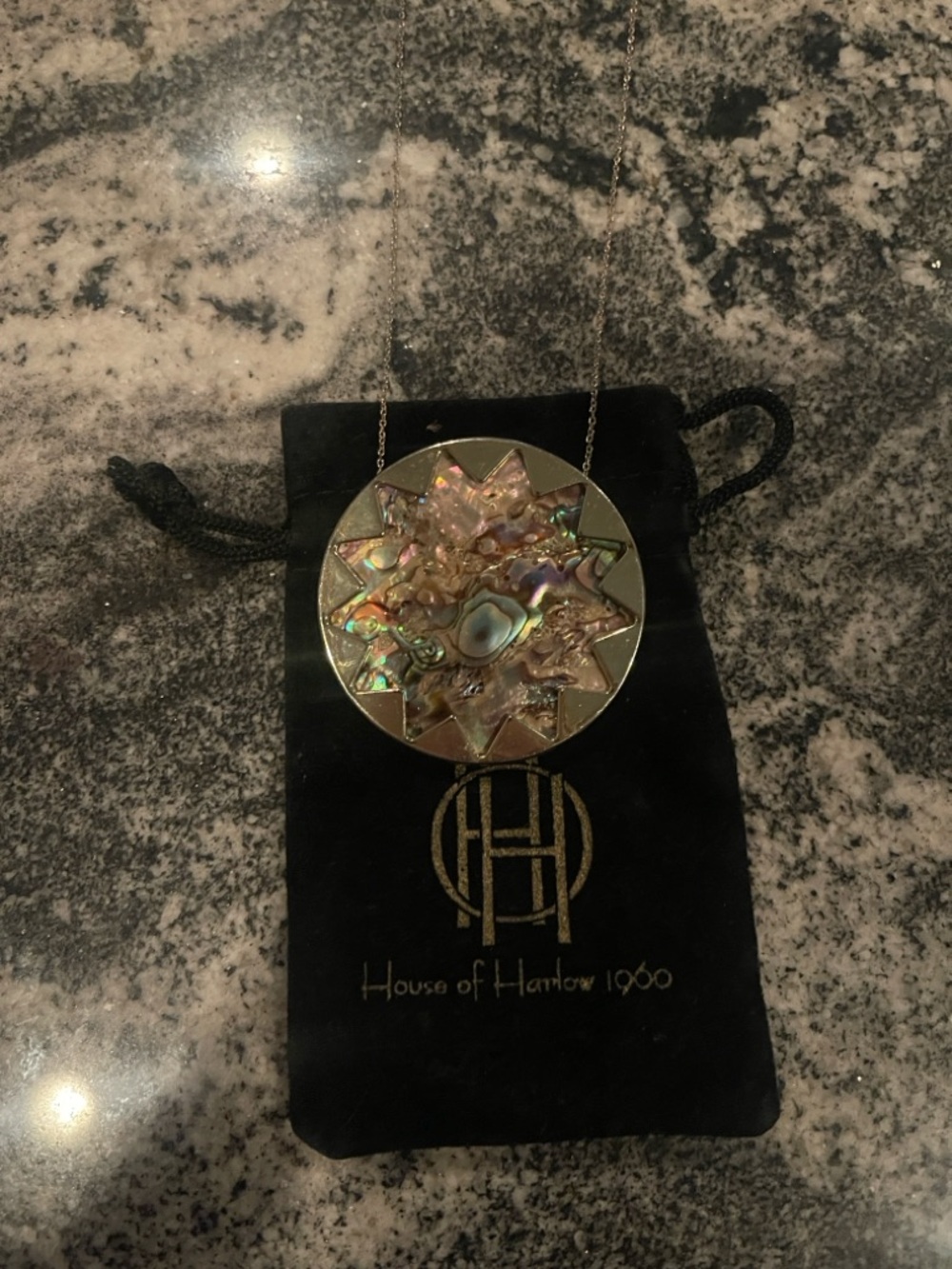 House of Harlow 1960 Iridescent Abalone Sunburst Pendant Necklace